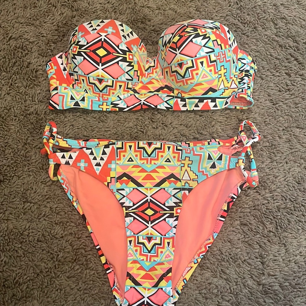 Forever 21 Multicolored Bright Aztec Tribal Bikini-Priced as Marked